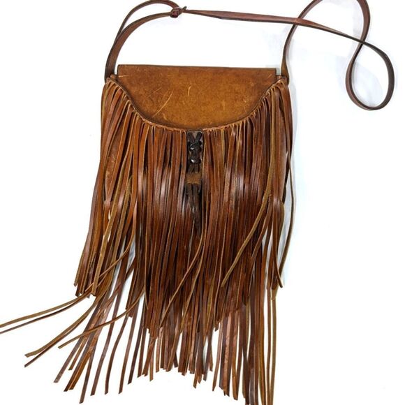 Vintage Tooled Leather Fringe Crossbody Bag - Picture 2 of 9